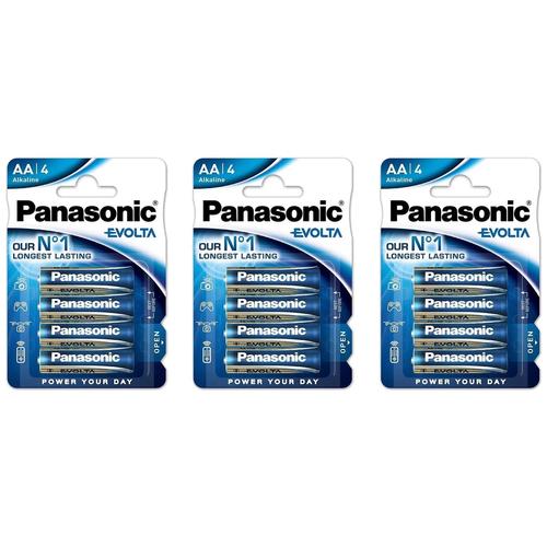 Panasonic Lot de 3 Blisters de 4 Piles alcalines Evolta AA LR6 1.5V