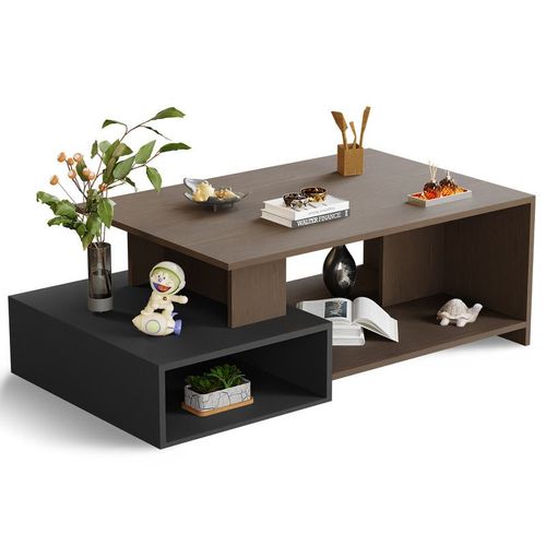 Table Basse Salon, Roygbiv Table Basse Bois Avec Rangement Ouvert. Table Basse Industrielle Couleur Bois Et Noir 108 X 60 X 36 Cm