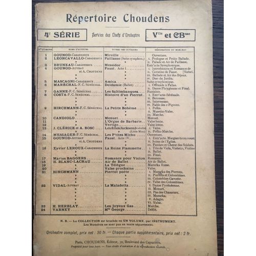 Répertoire Choudens. Service Des Chefs D'orchestre. 4ème Série. Violoncelle Et Contrebasse