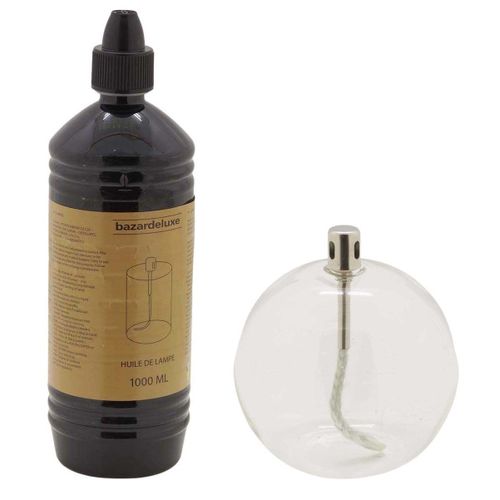 Ensemble Lampe À Huile En Verre Sphere Avec Huile De Paraffine 11 X 12 Cm