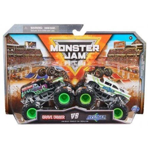 Pack 2 Vehicules Monster Jam Collection 1/64 : Grave Digger Vs Avenger - Camion Show, Cascades - Set Jouet Garcon + Carte