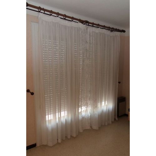 Panneau / Rideau À 2 Pans Avec Dentelle Festonnée Au Centre. Pour Salle À Manger Ou Salon - L 2 X 290 Cm Maximum - H 220 Cm. Blanc / Polyester