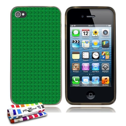 Coque Case Ultra-Slim Iphone 4 4s Motif Briques Vertes Silicone Souple Gris (A2)