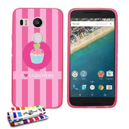 Coque Case Ultra-Slim Google Lg Nexus 5x Motif Cupcake Silicone Rose Bonbon (A2)