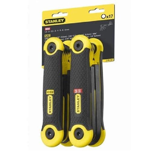 STANLEY 2 jeux de 17 clés pliables - 1.5 a 8mm et 5 / 64" - 1 / 4"