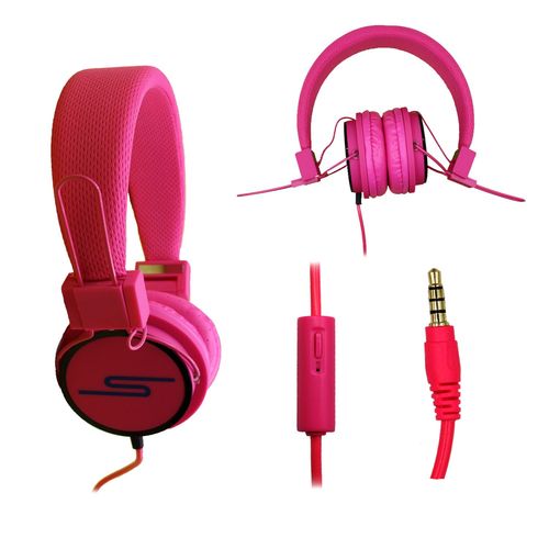 Casque audio stéréo rose Extra-Bass Clear Sound avec fonction micro + télécommande