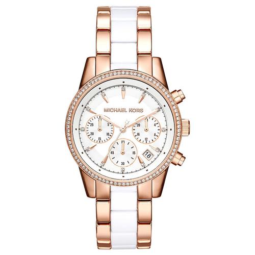 Michael Kors Ritz Femme Montre Mk6324 Chronograph Pvd Rose Plaqué Or Case Two-Tone