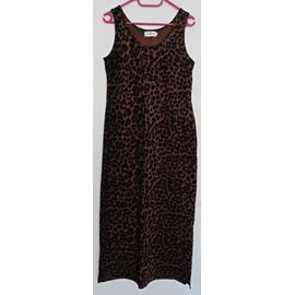 Robe Longue Imprimé Guépard Noir Et Marron. Sans Manche. Votre Mode. Coton. Elasthanne. Taille 44