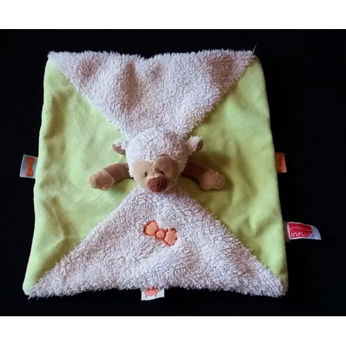 Doudou Plat Mouton Blanc Vert Saumon Influx
