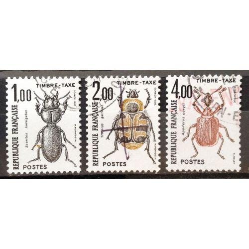Taxes Insectes Coléoptères 1,00 (N° 106) + Coléoptères 2,00 (N° 107) + Coléoptères 4,00 (N° 108) Obl - France Année 1982 - N18296