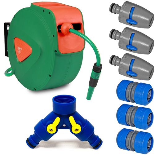 Set dévidoir automatique - Raccord tuyau arrosage - buses - réparateur tuyaux