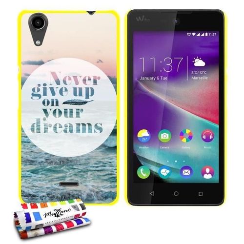 Coque Case Ultra-Slim Wiko Rainbow Lite Motif Never Give Up Silicone Jaune (A3)