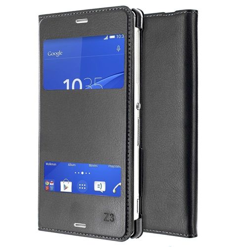 Coque Case Clap Touch Sony Xperia Z3 Noir Black Etui À Rabat Double Fenetre