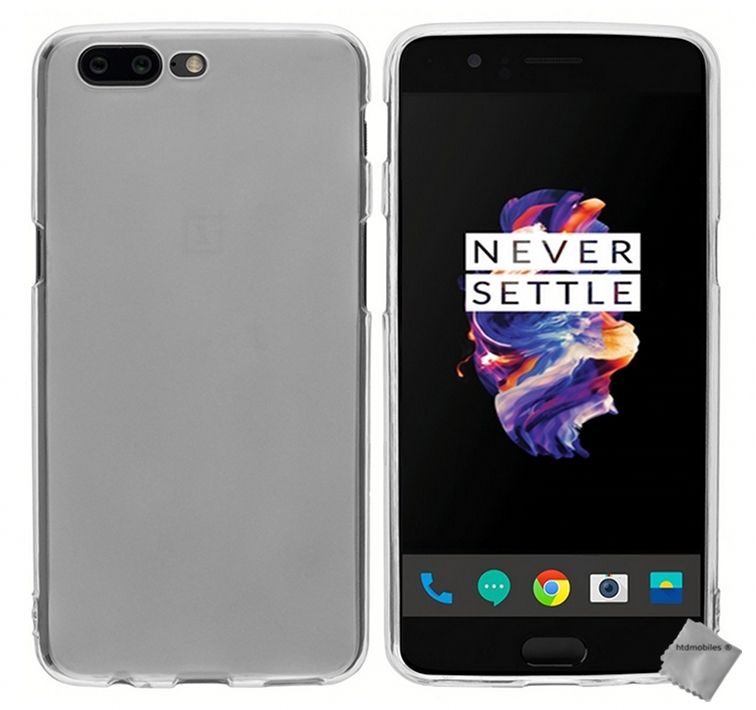 Housse Etui Coque Pochette Silicone Gel Fine Pour Oneplus 5 + Verre Trempe - Blanc Transparent