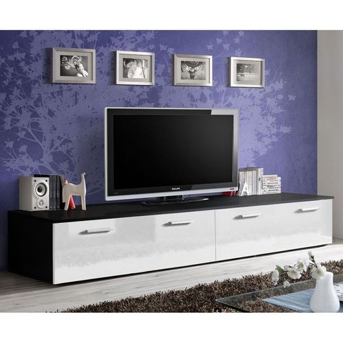 Meuble Tv Design "Duo" 200cm Blanc & Noir