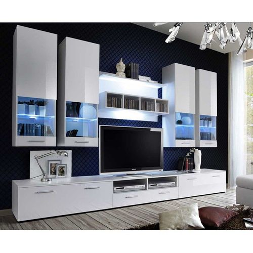 Meuble Tv Mural Design "Dorade" 300cm Blanc