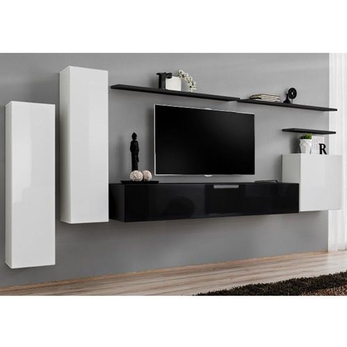 Meuble Tv Mural Design "Switch I" 330cm Blanc & Noir