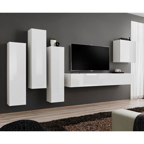 Meuble Tv Mural Design "Switch Iii" 330cm Blanc