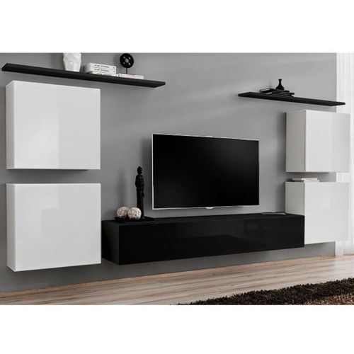 Meuble Tv Mural Design "Switch Iv" 320cm Blanc & Noir