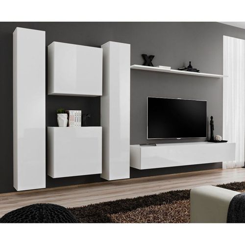 Meuble Tv Mural Design "Switch Vi" 330cm Blanc