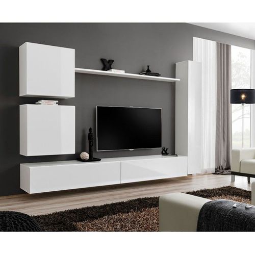 Meuble Tv Mural Design "Switch Viii" 280cm Blanc