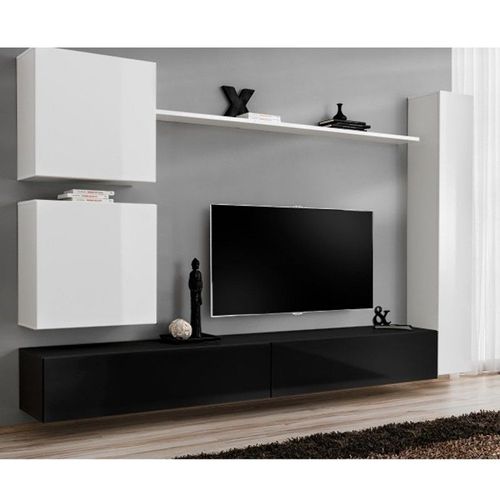 Meuble Tv Mural Design "Switch Viii" 280cm Blanc & Noir