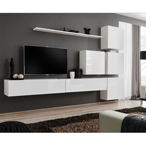 Meuble Tv Mural Design "Switch Ix" 310cm Blanc