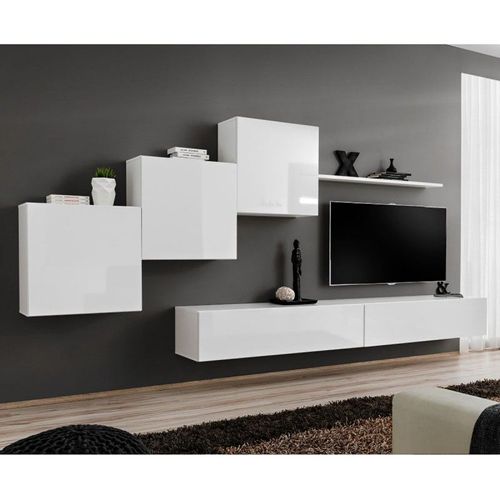 Meuble Tv Mural Design "Switch X" 330cm Blanc