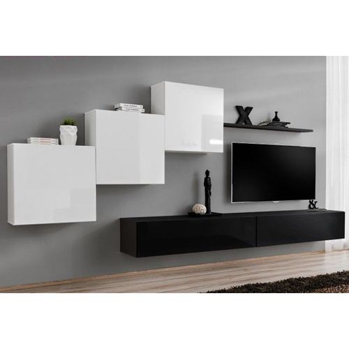 Meuble Tv Mural Design "Switch X" 330cm Blanc & Noir