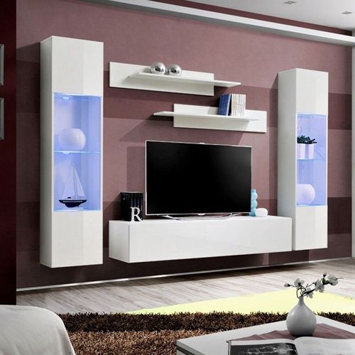 Meuble Tv Mural Design "Fly Iii" 260cm Blanc