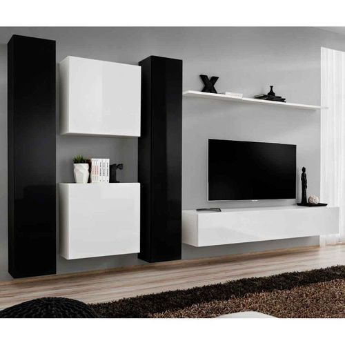 Meuble Tv Mural Design "Switch Vi" 330cm Noir & Blanc