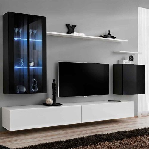 Meuble Tv Mural Design "Switch Xii" 270cm Noir & Blanc