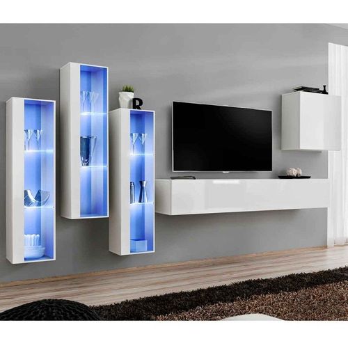 Meuble Tv Mural Design "Switch Xiii" 330cm Blanc