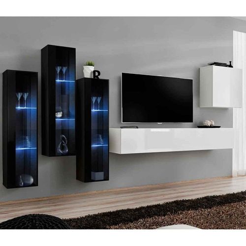 Meuble Tv Mural Design "Switch Xiii" 330cm Blanc & Noir