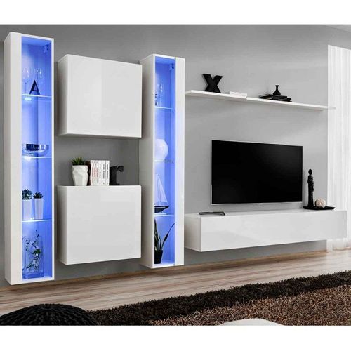 Meuble Tv Mural Design "Switch Xvi" 330cm Blanc