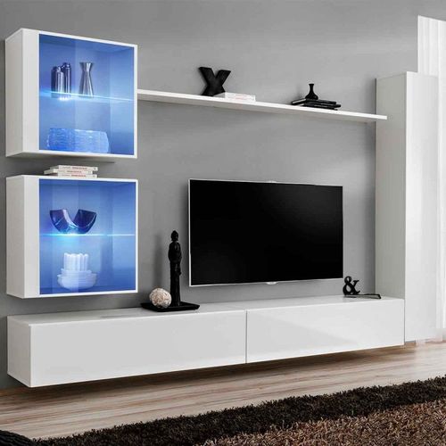 Meuble Tv Mural Design "Switch Xviii" 280cm Blanc