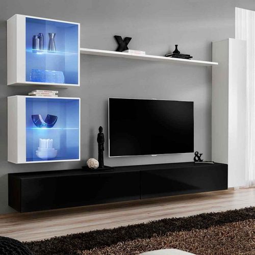 Meuble Tv Mural Design "Switch Xviii" 280cm Noir & Blanc
