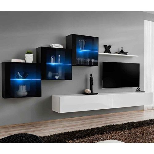 Meuble Tv Mural Design "Switch Xx" 330cm Blanc & Noir