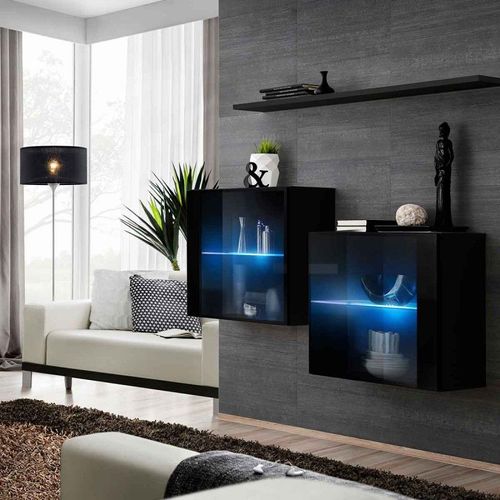 Lot De 2 Vitrines Murales & Étagère "Switch Sbiii" 130cm Noir