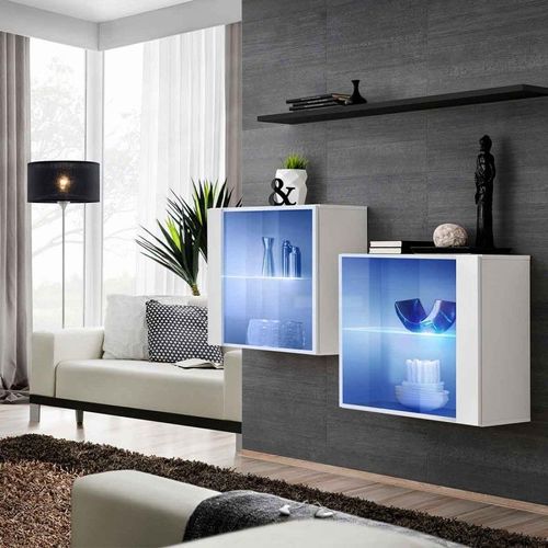 Lot De 2 Vitrines Murales & Étagère "Switch Sbiii" 130cm Blanc & Noir