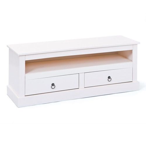 Meuble Tv En Pin Massif "Abigael" 118cm Blanc