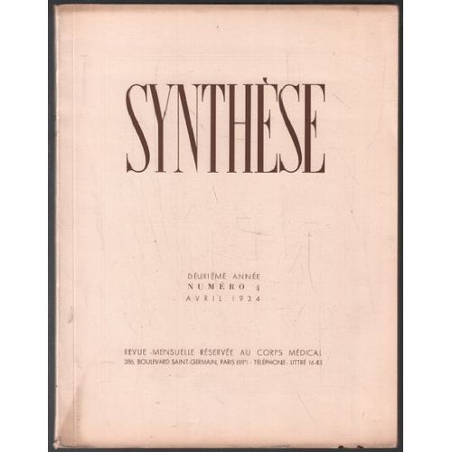 Synthèse Numéro 4 / Revue Mensuelle Réservée Au Corps Médical