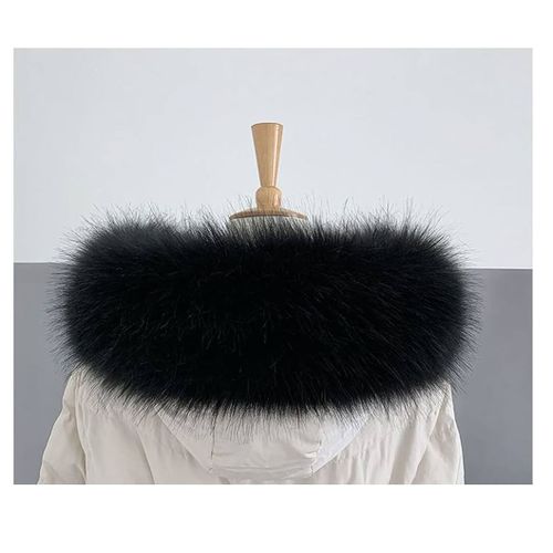 Col Fausse Fourrure 80 Cm Noir Haute Qualité Moelleuse Douce Confort Chaleur Ressemble Vraie Facile Utile Doublure Boutonnières Pr Blouson Parka Doudoune Veste Coupevent Blazer Manteau Protége Froid