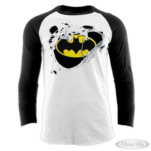 T-Shirt Baseball À Manches Longues Batman - Logo Ravagé