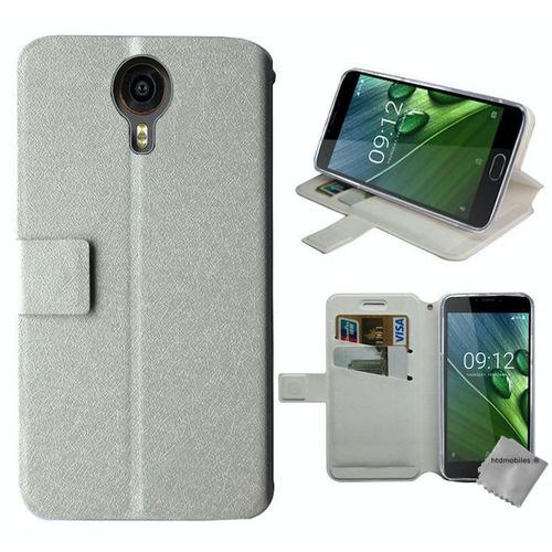 Housse Etui Coque Pochette Portefeuille Pour Acer Liquid Z6 Plus + Verre Trempe - Blanc