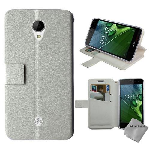 Housse Etui Coque Pochette Portefeuille Pour Acer Liquid Zest 3g Z525 + Verre Trempe - Blanc