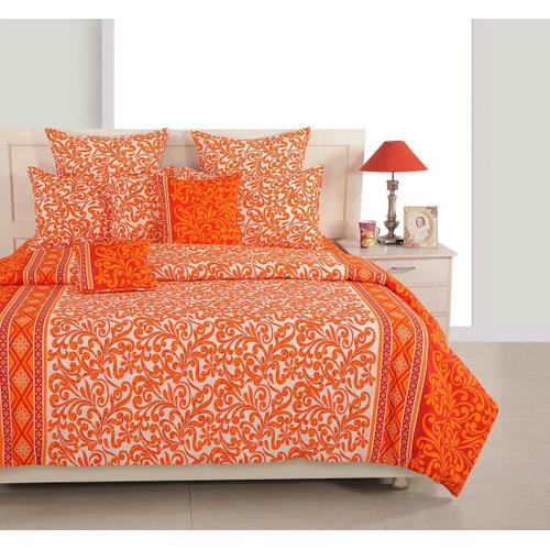 Yuga Literie 100% Queen Size Coton Set 3 Pièces Motif Floral Tenture Taie Flatsheets 120 Tc Linge De Lit - Orange