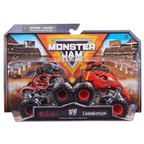 Pack 2 Vehicules Exclusif Octon8er Vs Crushstation, Die Cast 1/64 - Monster Jam Collection - Set Truck Show + Carte Animaux