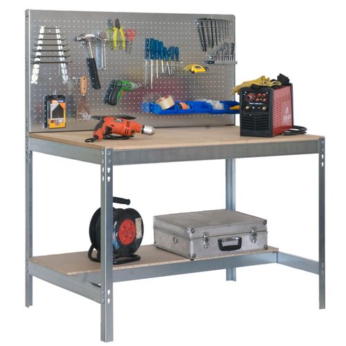 Etabli atelier Bois Métal avec panneau porte outils 1440x900x600mm galva 2 niveaux agglo 400kg en kit (BT-2 900)