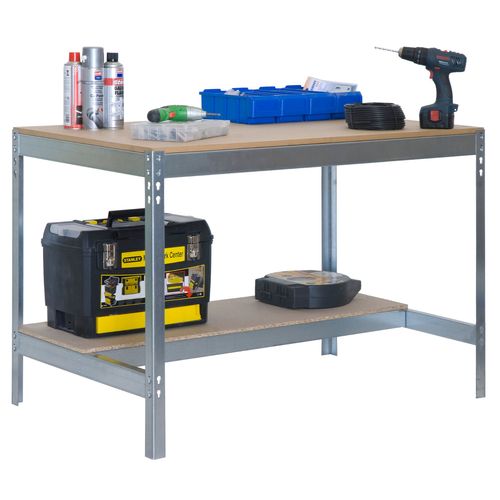 Etabli atelier Lourde Charge 840x900x600mm galva 2 niveaux agglo 400kg en kit (BT-3 900)